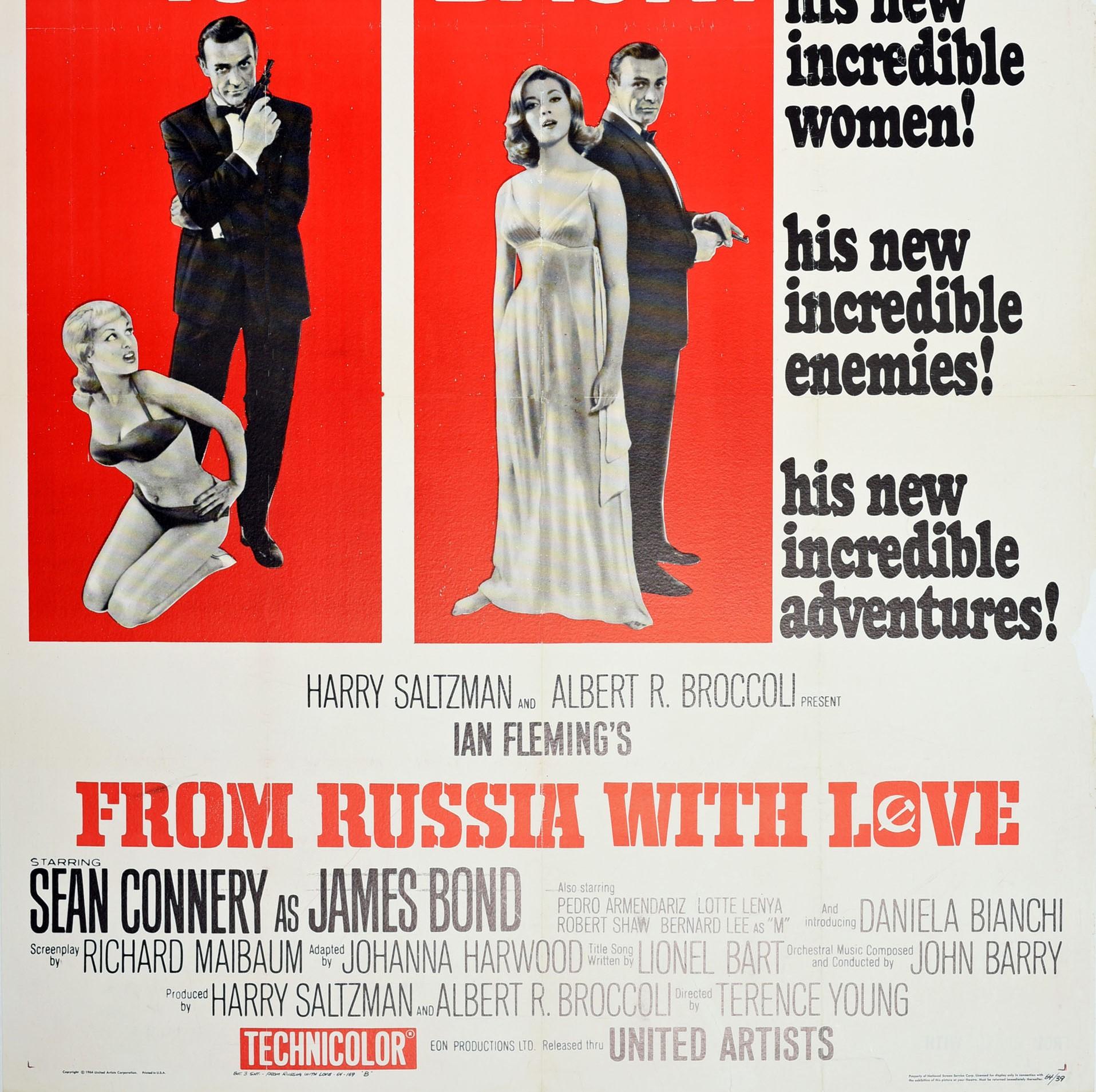 Américain Affiche vintage originale du film James Bond Bons baisers de Russie avec Sean Connery 007 en vente