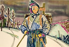 Original Vintage Japan Travel Poster for Nozawa Onsen Skiing Winter Sport Resort