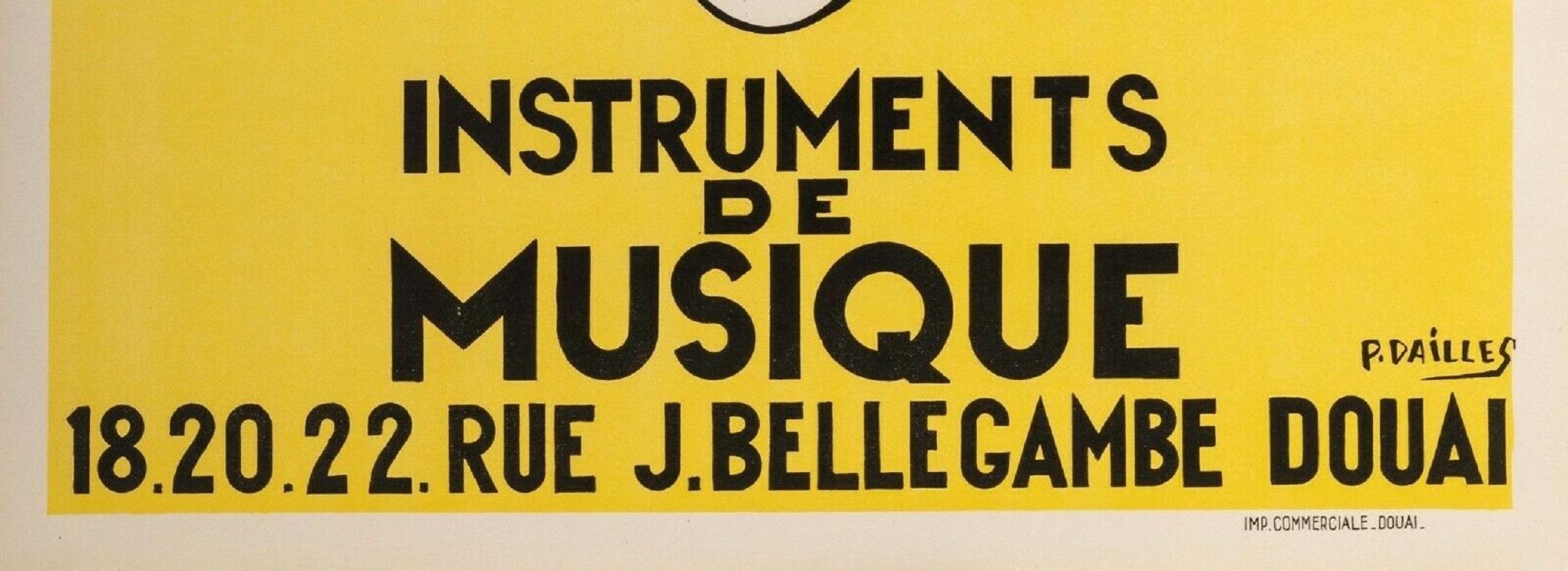 Mid-Century Modern Dailles, Original Vintage Jazz Poster, Music Instruments Violin Saxophone, 1950
