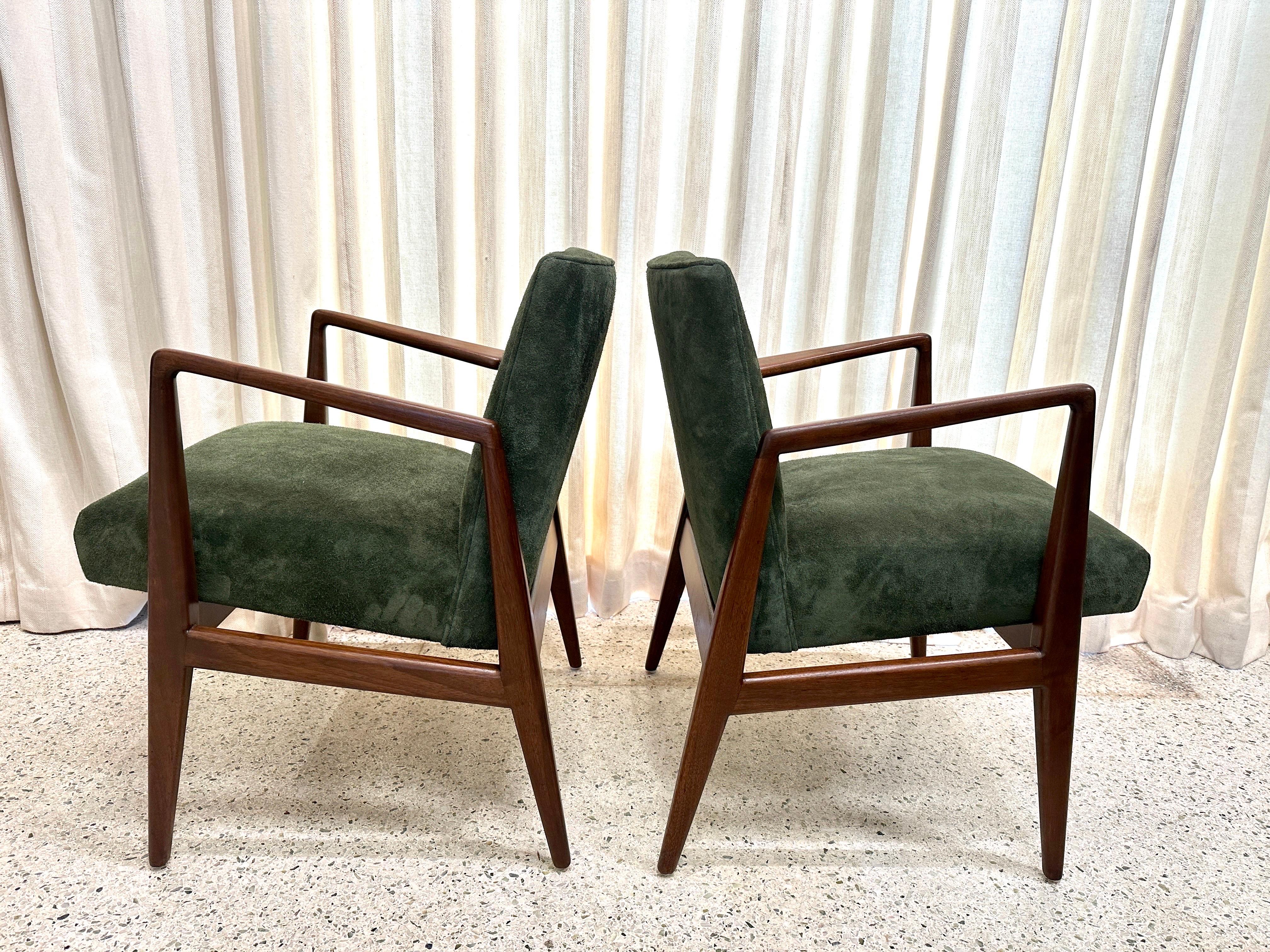 Original Vintage Jens Risom Armchairs in Green Suede w/ Label, PAIR For Sale 5