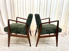 Original Vintage Jens Risom Armchairs in Green Suede w/ Label, PAIR