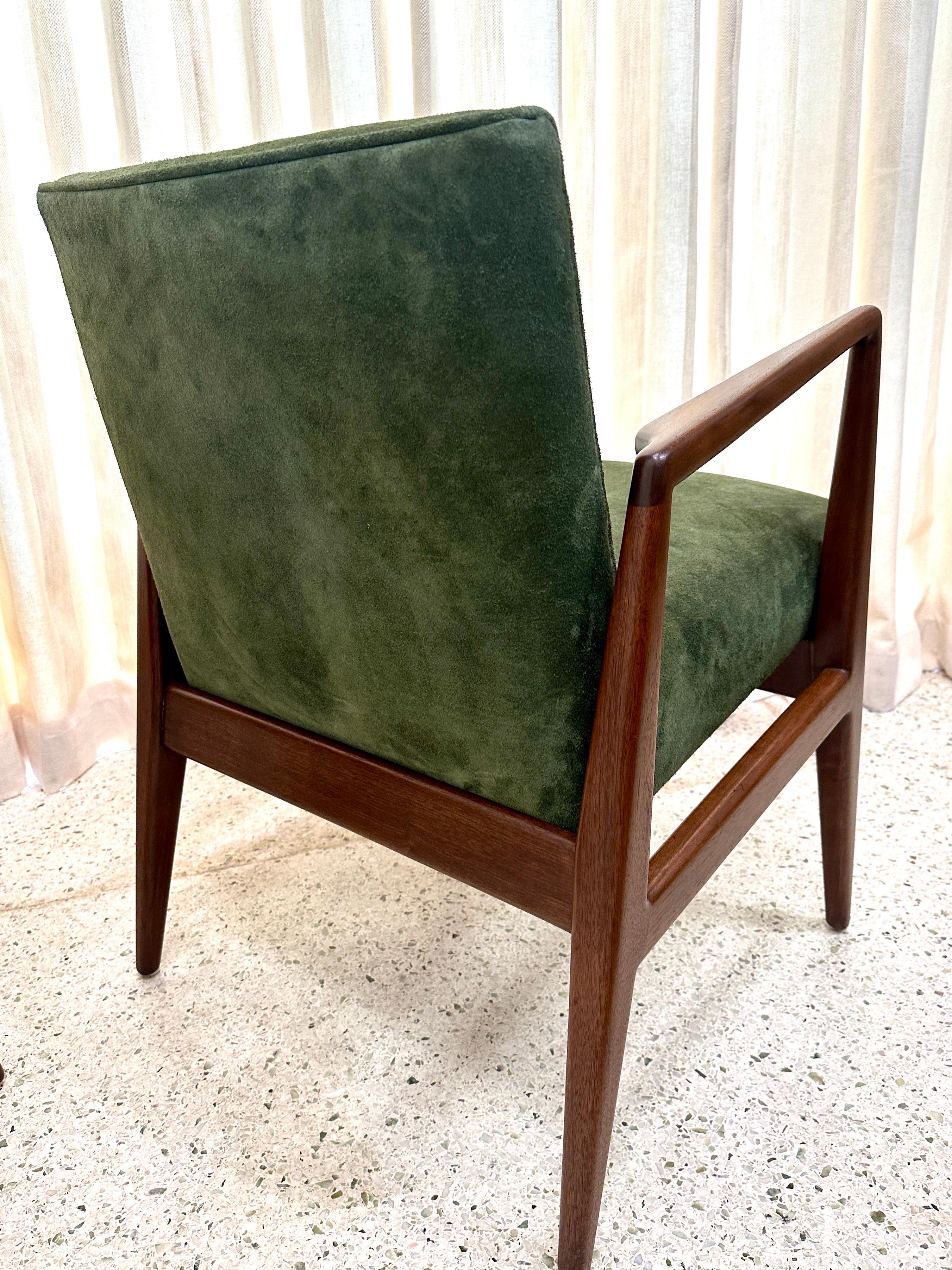 Original Vintage Jens Risom Armchairs in Green Suede w/ Label, PAIR For Sale 2