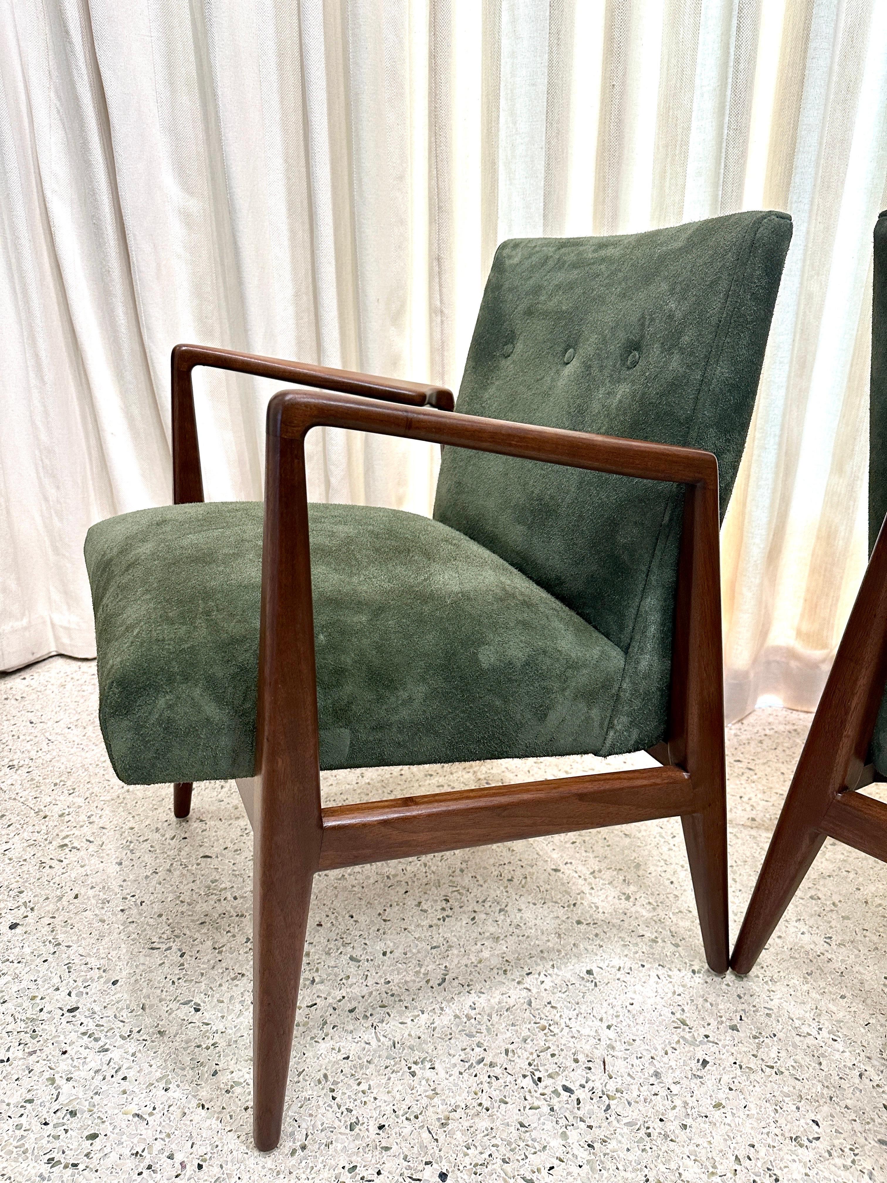 Original Vintage Jens Risom Armchairs in Green Suede w/ Label, PAIR For Sale 3