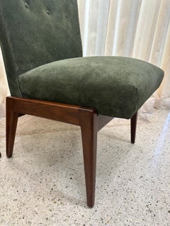 Original Vintage Jens Risom Chairs in Green Suede w/ Label, PAIR