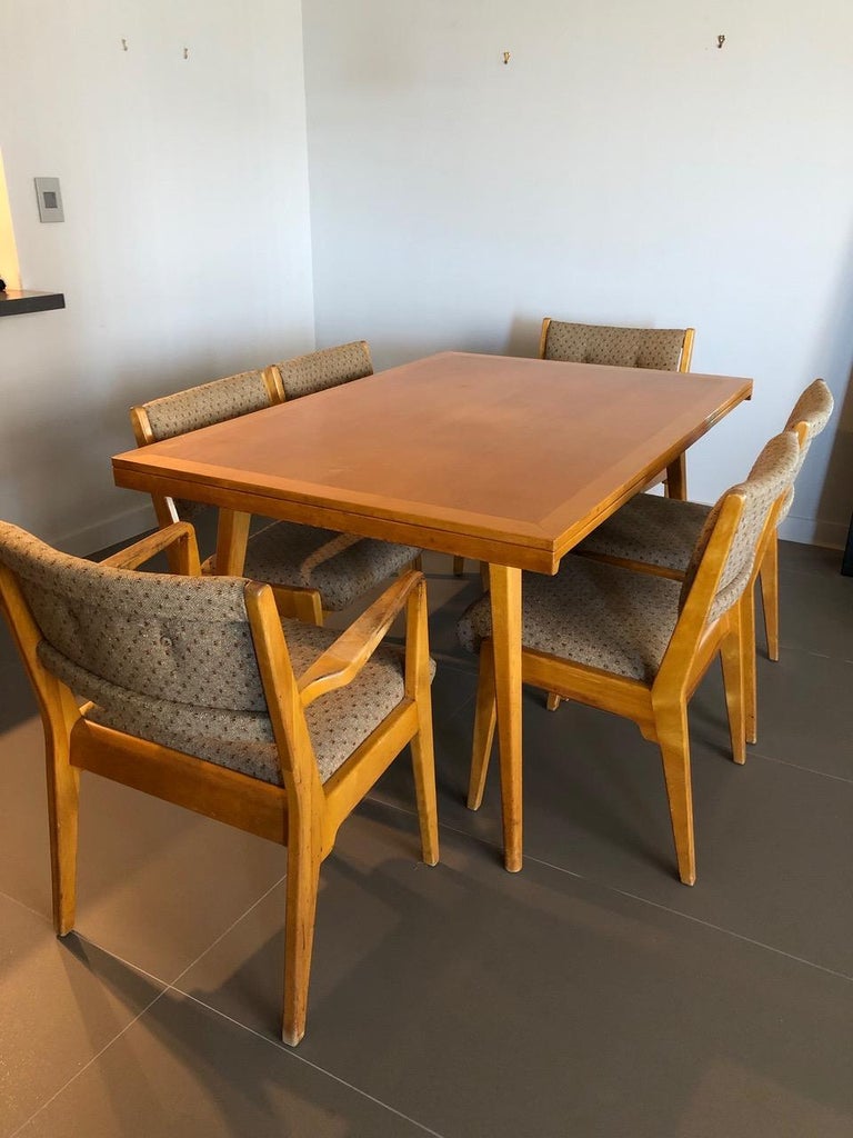 Mid-Century Modern Original Vintage Jens Risom Extension Dining Table with Six Chairs and Buffet For Sale