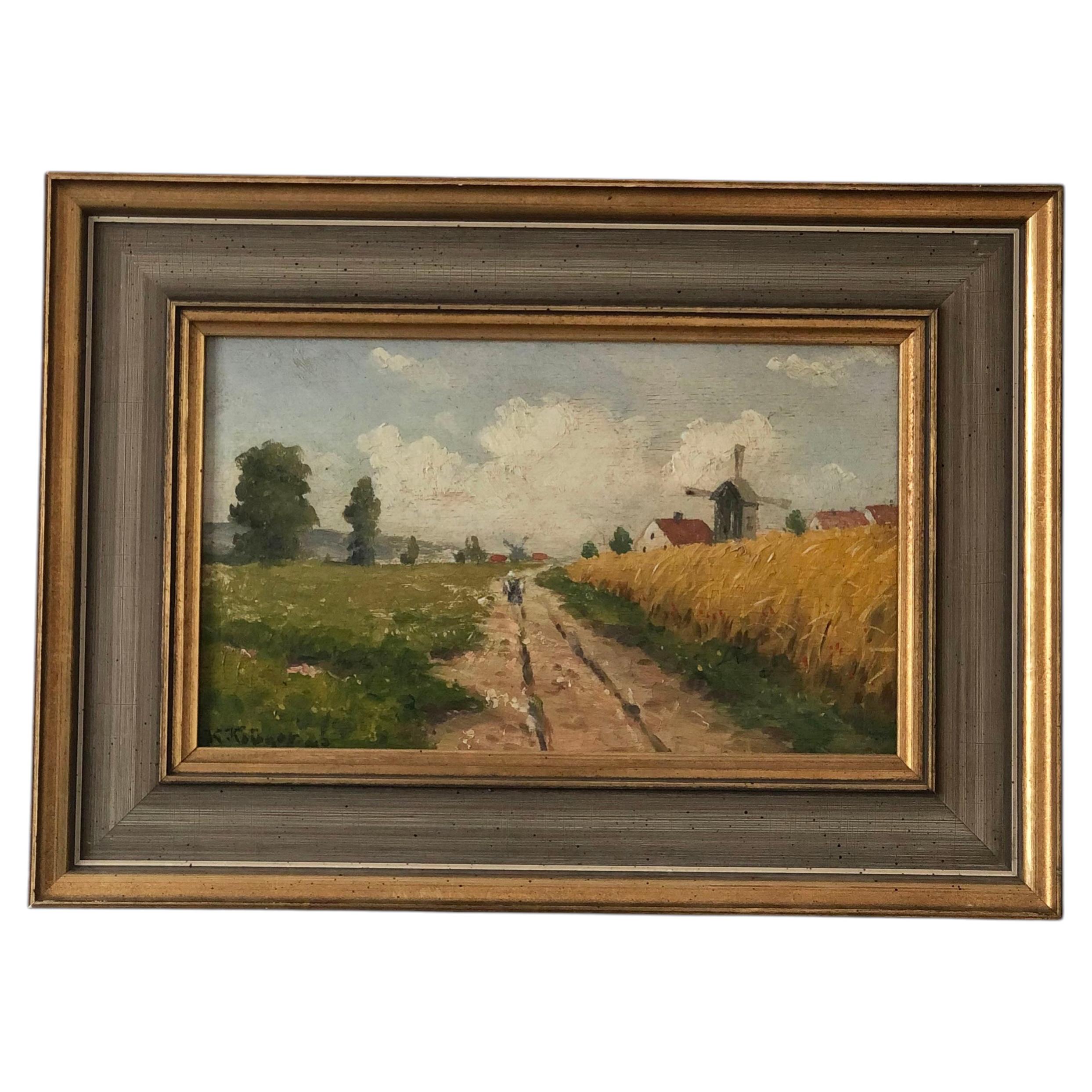 Original Vintage Landschaft Landhaus Ölgemälde, ca. 1923