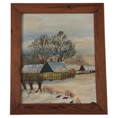 Original Vintage Landscape Cottage Oil Painting, circa 1960