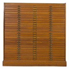 Original Vintage Large Industrial Oak Wood File Cabinet with Multiple Drawers