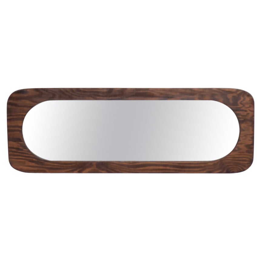 Original Vintage Large Mid-Century Scandinavian Modern Wooden Wall Mirror, 1950s