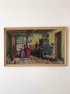 Original Vintage Large Needlepoint Tapestry Wall Art, circa 1960
