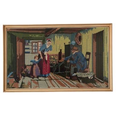 Original Vintage Large Needlepoint Tapestry Wall Art, circa 1960