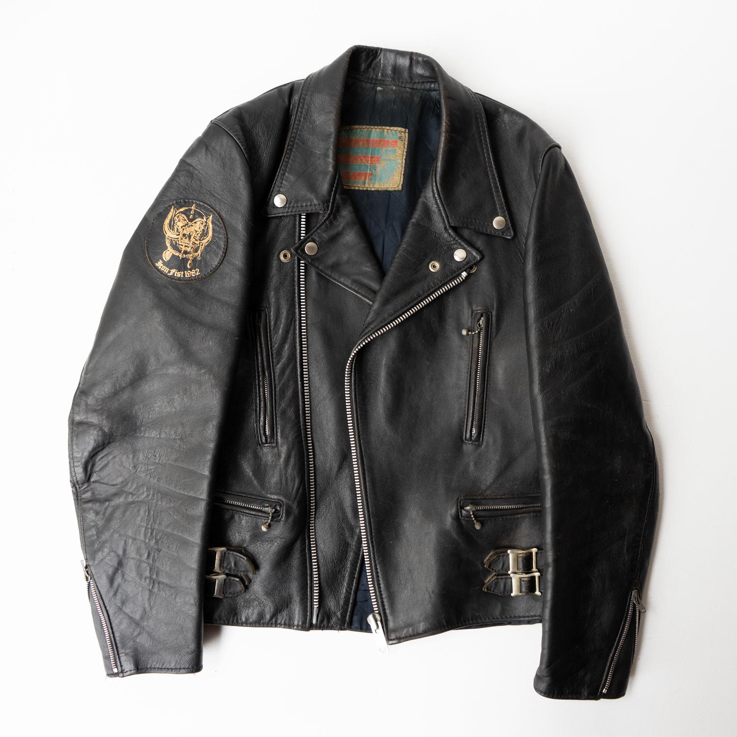 VINTAGE MOTORCYCLE JACKET 

Made by Speedman Leathers, London. 

A sought-after and rare biker jacket made from thick gauge yet supple leather.  

Quilted petrol blue satin lining. 

Dating from the late 1970s-early 1980s period. 

Original leather