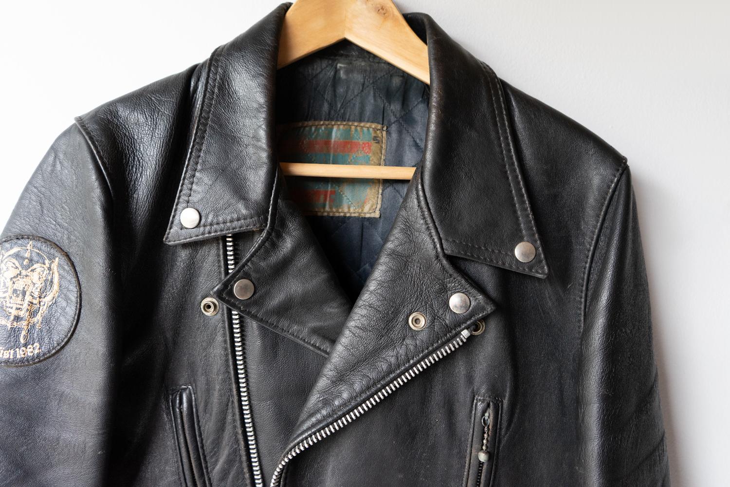 English Original Vintage Leather Biker Jacket By Speedman Leathers, Motorhead Tour, 1982