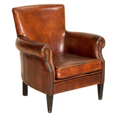 Original Vintage Leather Club Chair with Contrasting Piping