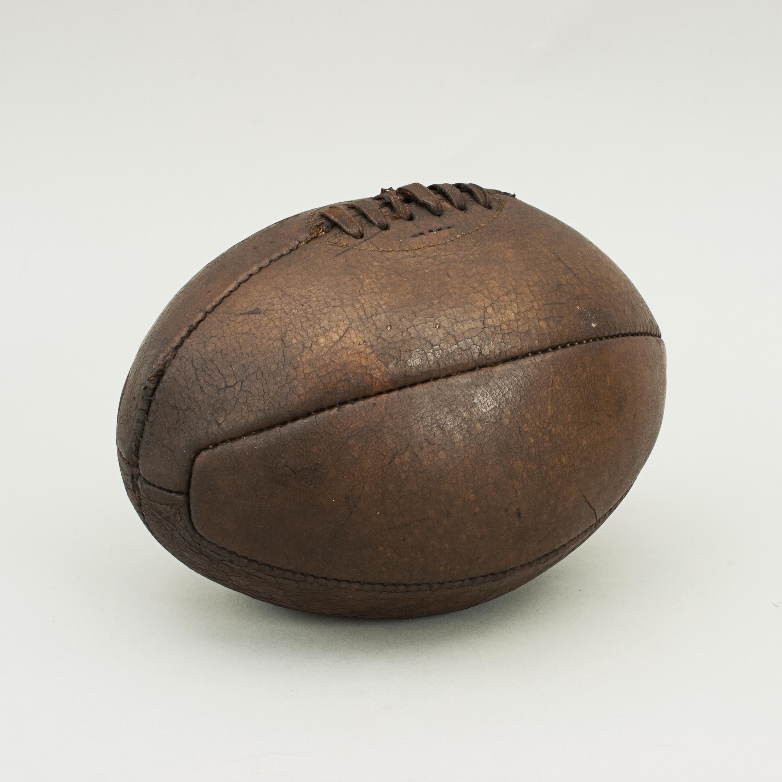 Original Vintage Leather Rugby Ball with 6 Panels In Good Condition In Oxfordshire, GB
