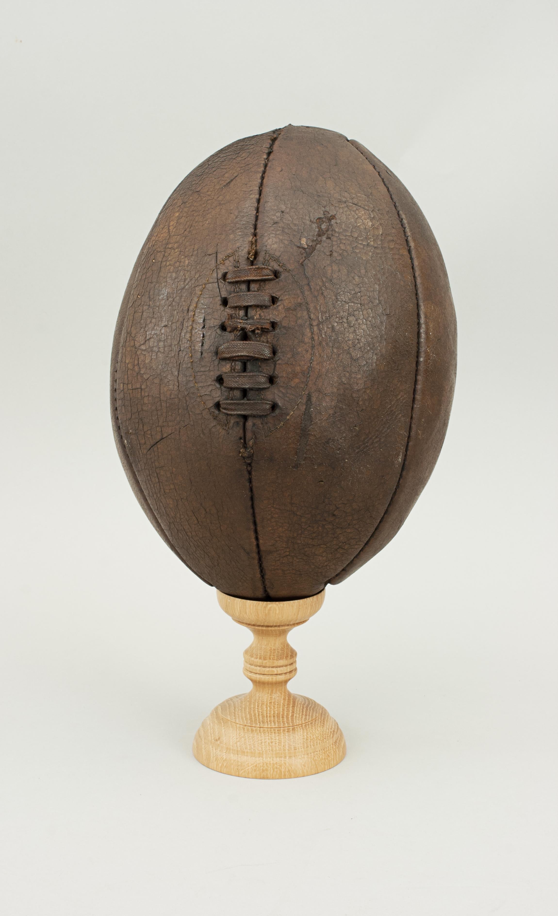 20th Century Original Vintage Leather Rugby Ball with 6 Panels