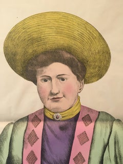 Litografia originale d'epoca, 'Donna ciclista', Francia: 1880 ca.