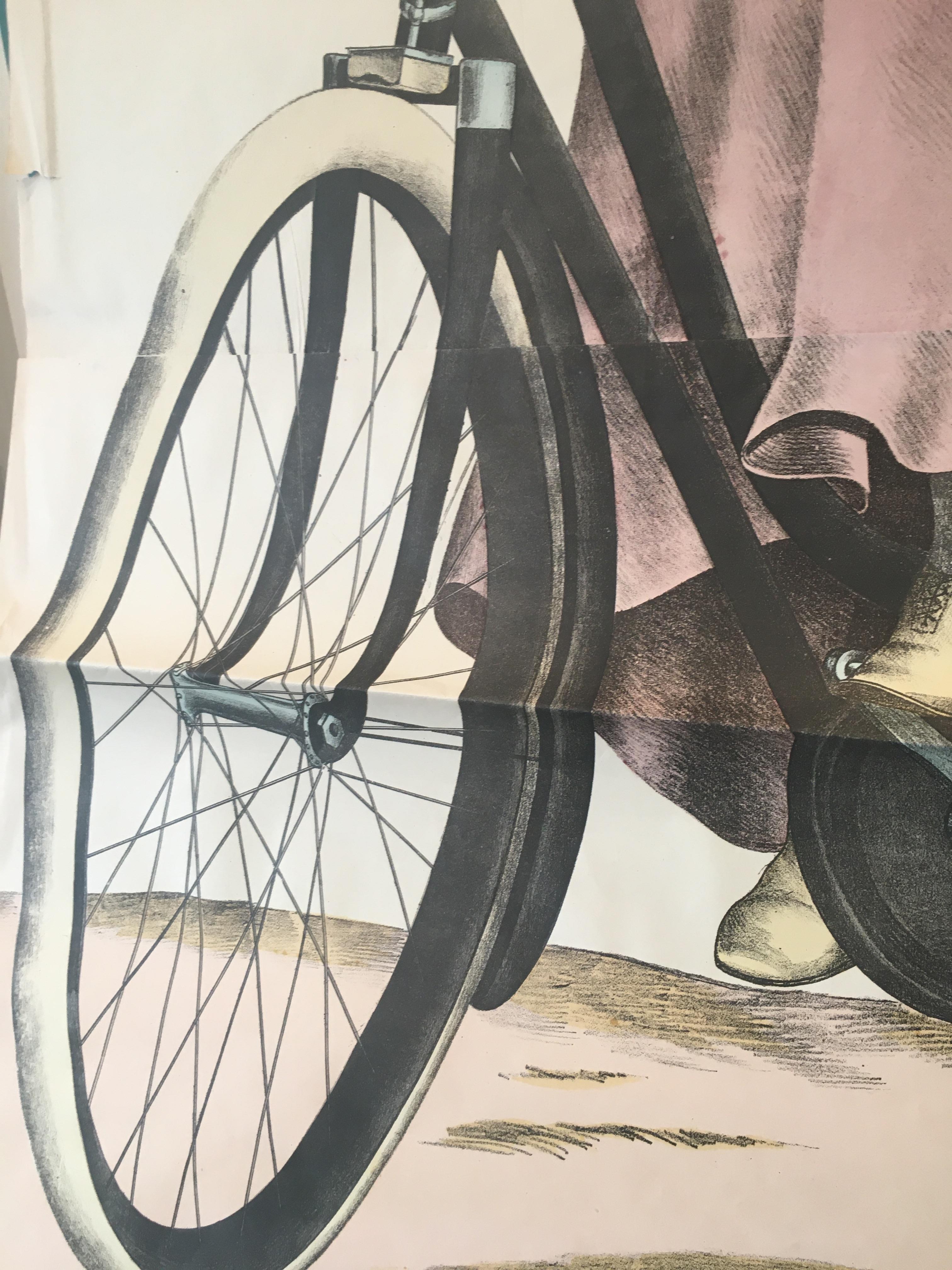 Français Lithographie originale vintage, « Femme Cyclist », France, vers 1880 en vente