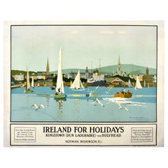 Original Vintage LMS Poster Irland für Urlaub Kingston Dun Laoghaire Segeln