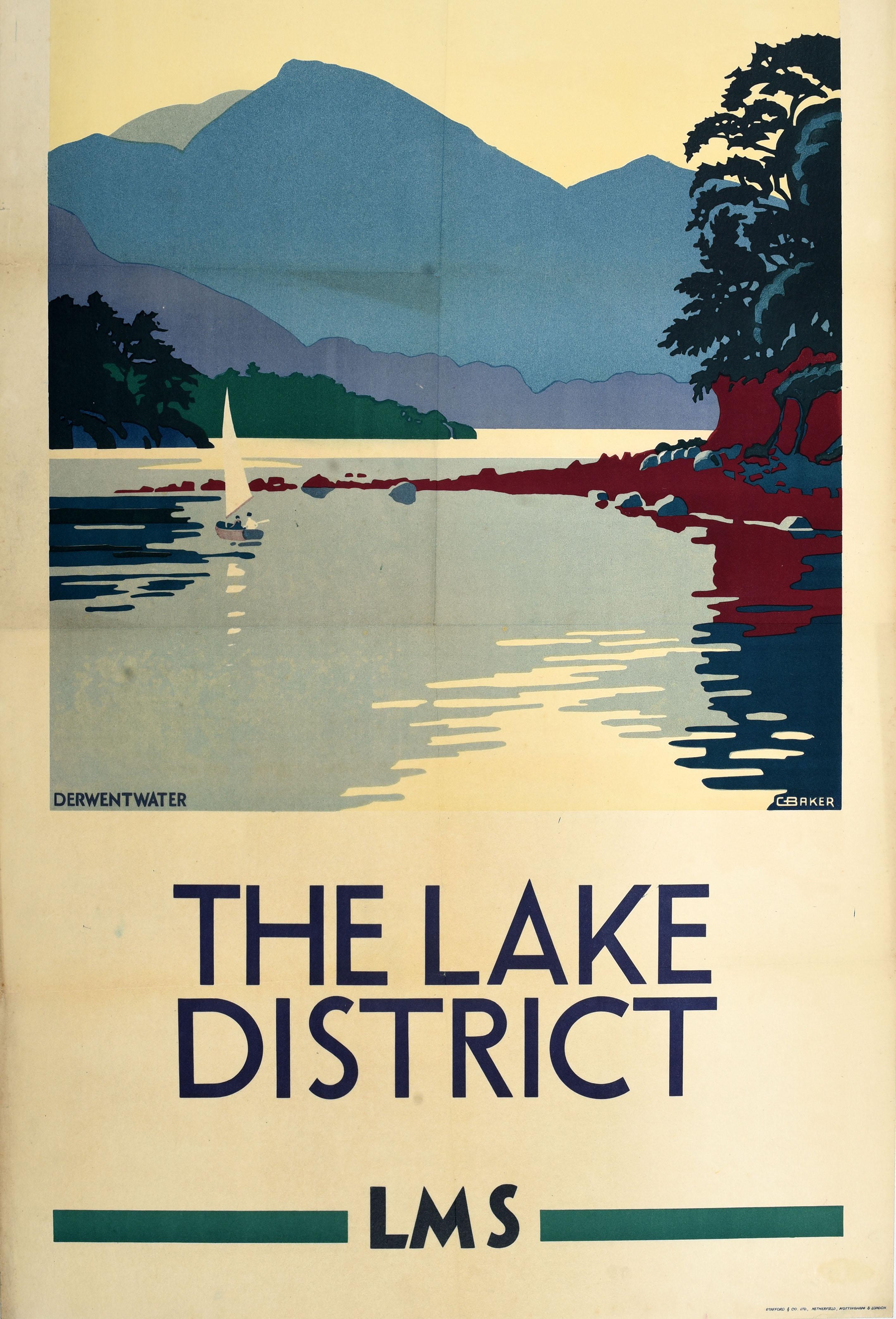 Original Vintage LMS Railway Poster Lake District Derwentwater Cumbria England In Good Condition For Sale In London, GB