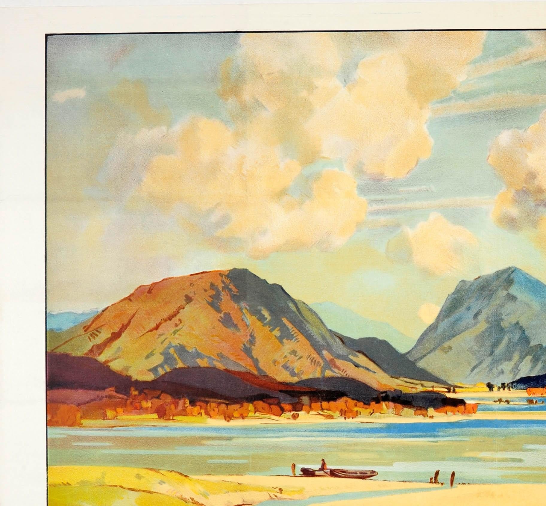 Original vintage LMS railway travel poster for North West England published by the London Midlands & Scottish Railway Company featuring a scenic view of the Buttermere Valley in the Lake District painted by Freda Marston (1895-1949) depicting grass