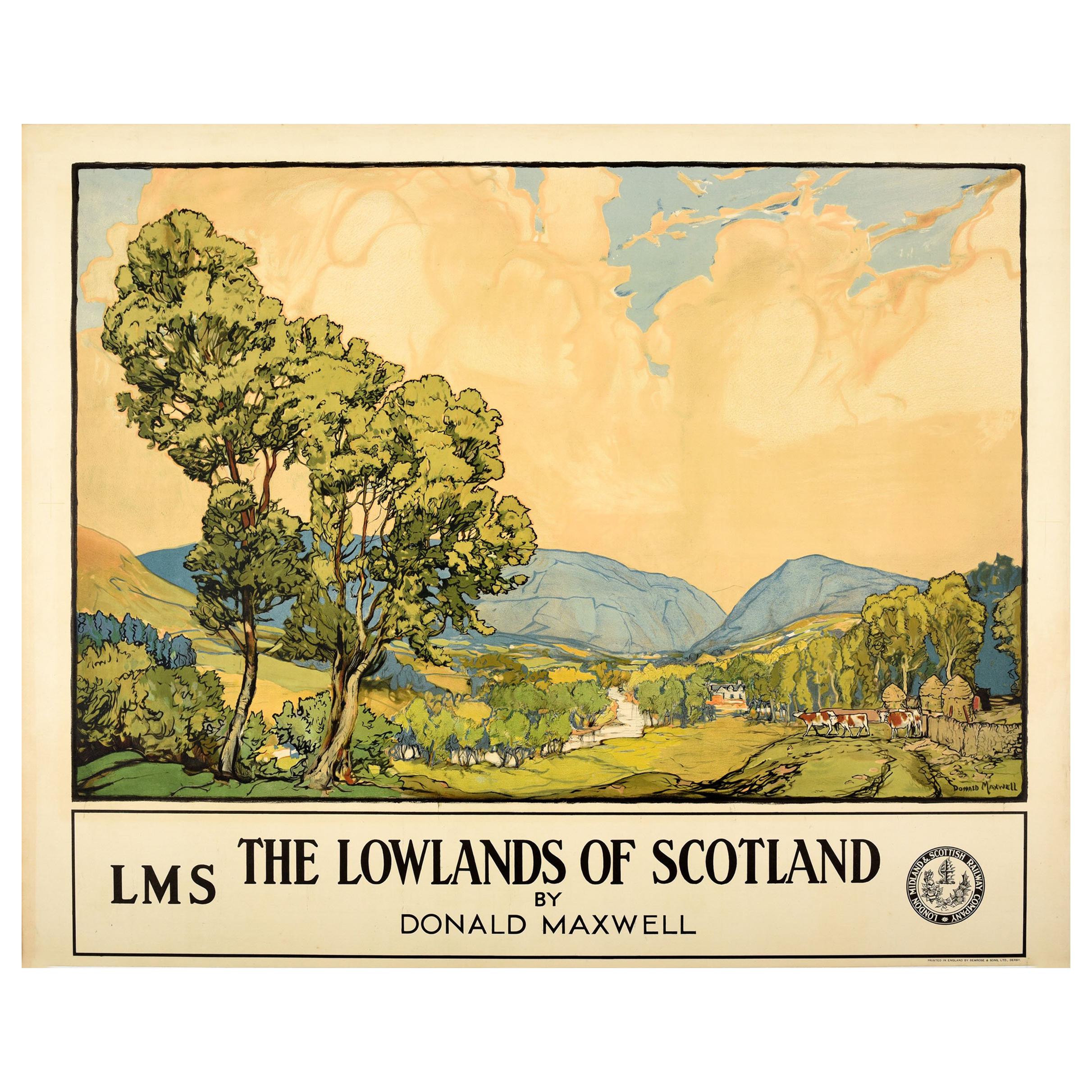 Original Vintage LMS Railway Poster The Lowlands of Scotland by Donald Maxwell
