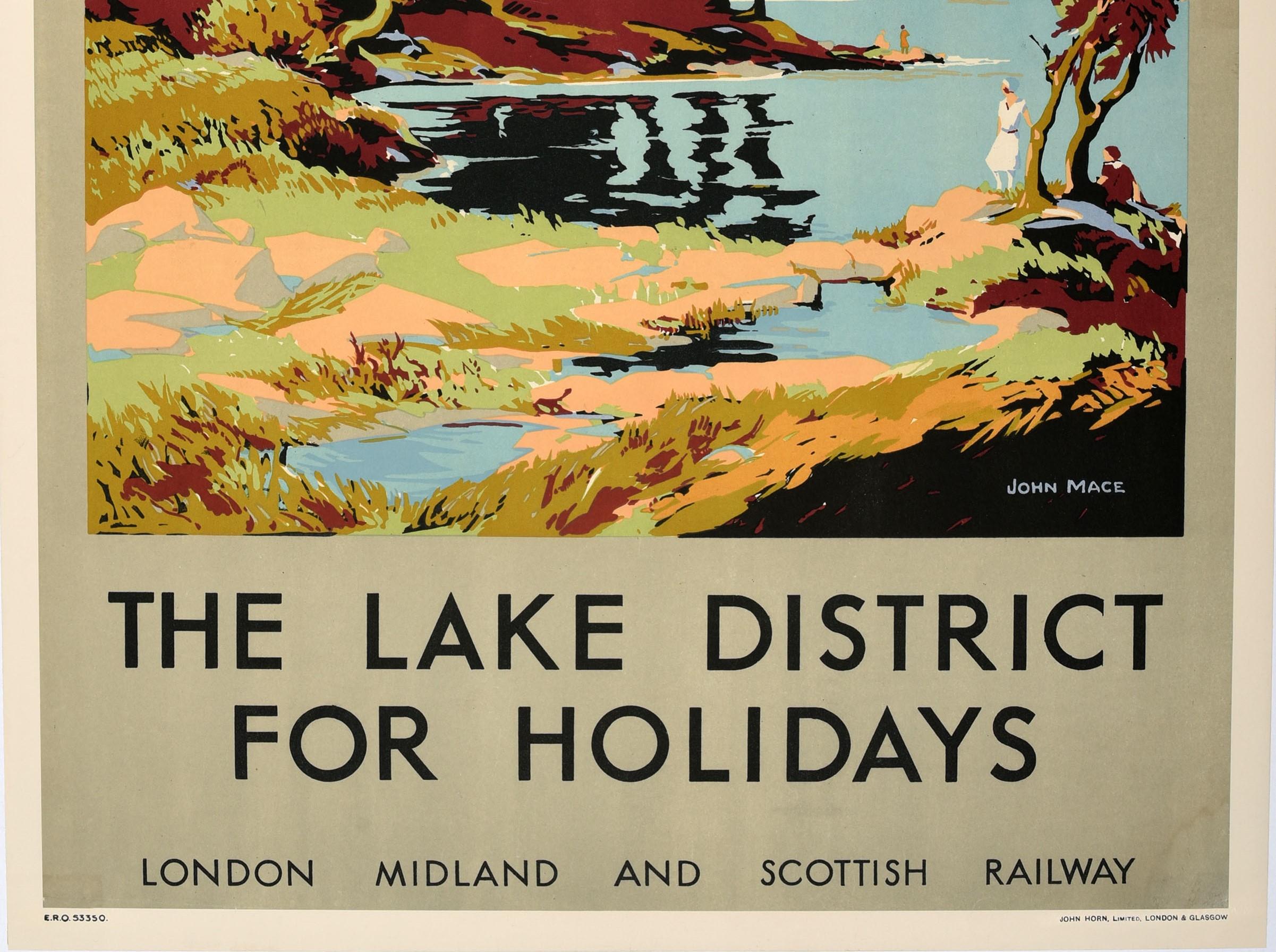 British Original Vintage LMS Railway Travel Poster Lake District Holidays Mountain Art For Sale