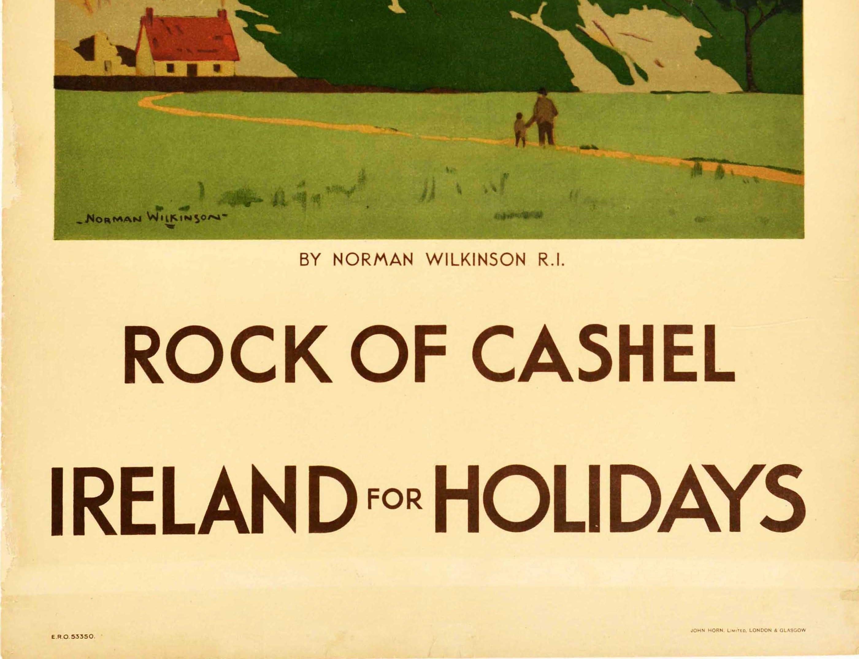 British Original Vintage LMS Railway Travel Poster Rock Of Cashel Ireland For Holidays
