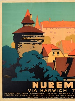 Original Vintage LNER Railway Poster by Frank Newbould for Nuremburg Via Harwich