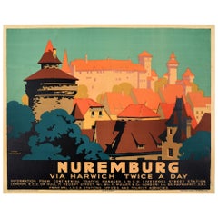 Original Vintage LNER Railway Poster by Frank Newbould for Nuremburg Via Harwich