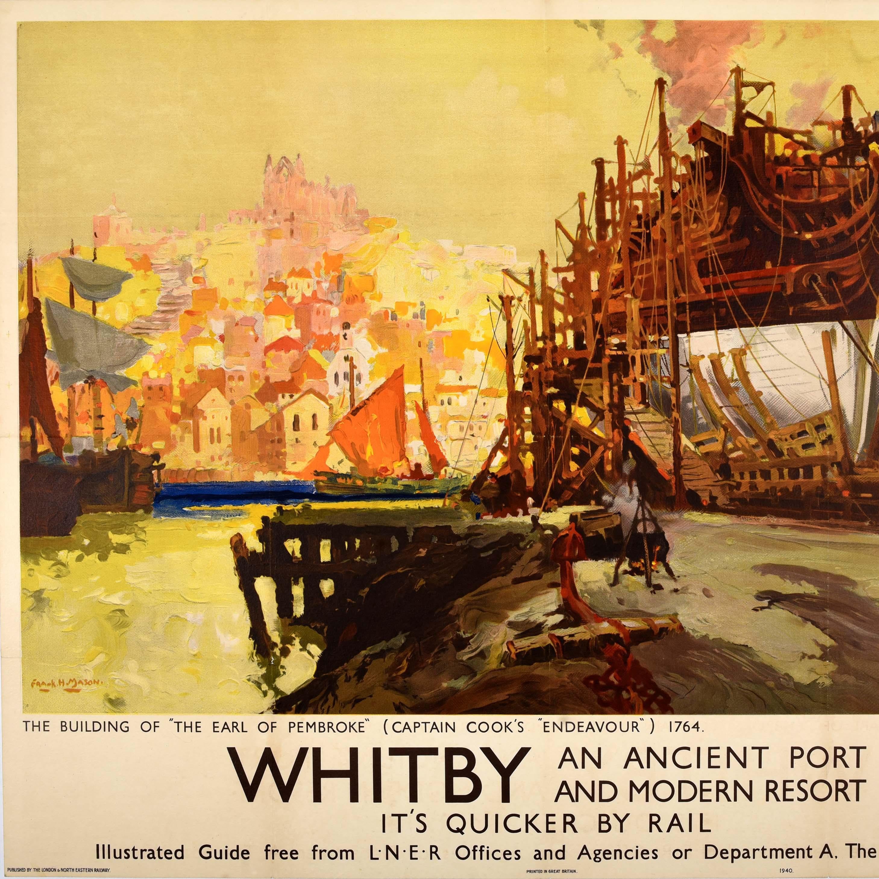 British Original Vintage LNER Train Travel Poster Whitby Ancient Port Modern Resort For Sale