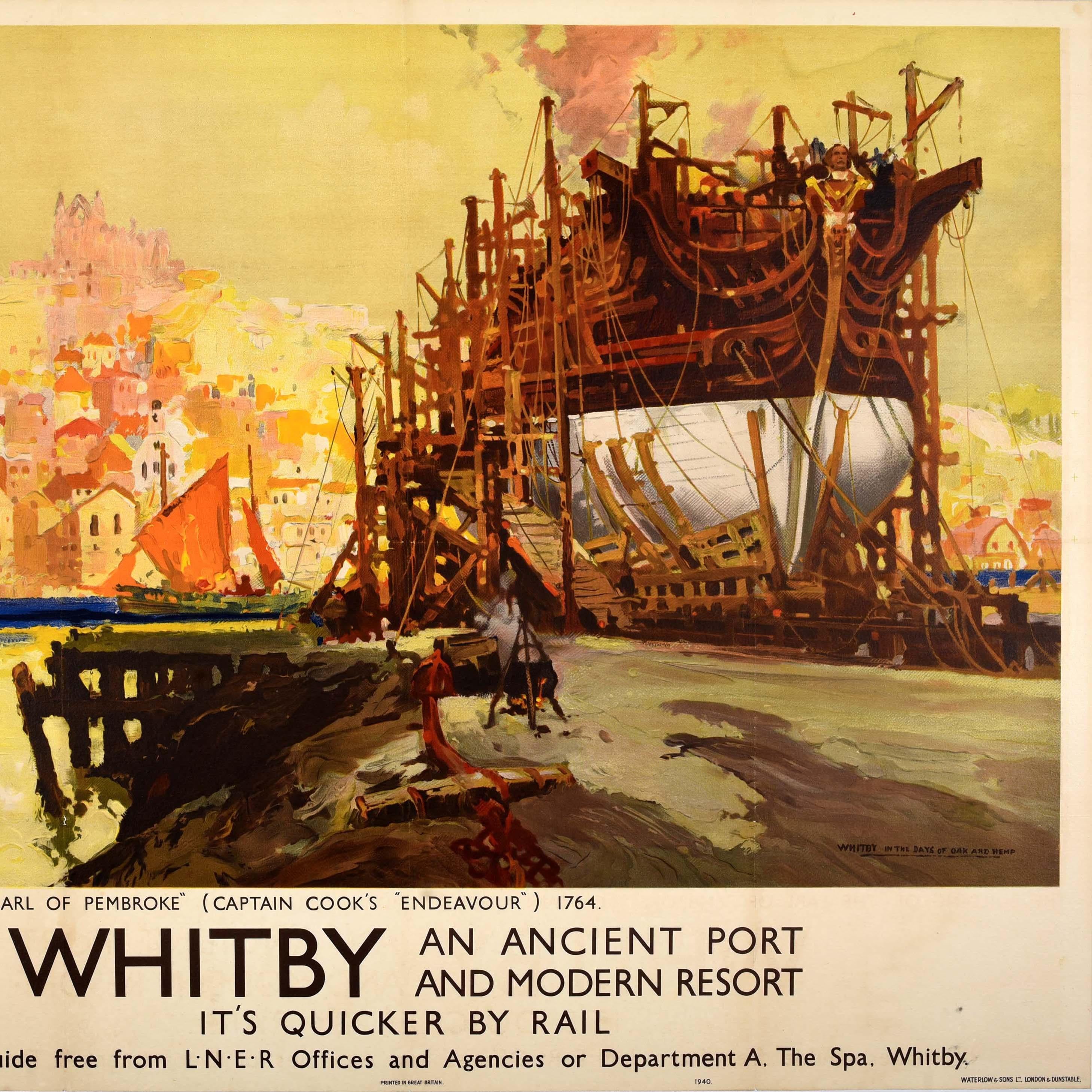Original Vintage LNER Train Travel Poster Whitby Ancient Port Modern Resort In Good Condition For Sale In London, GB