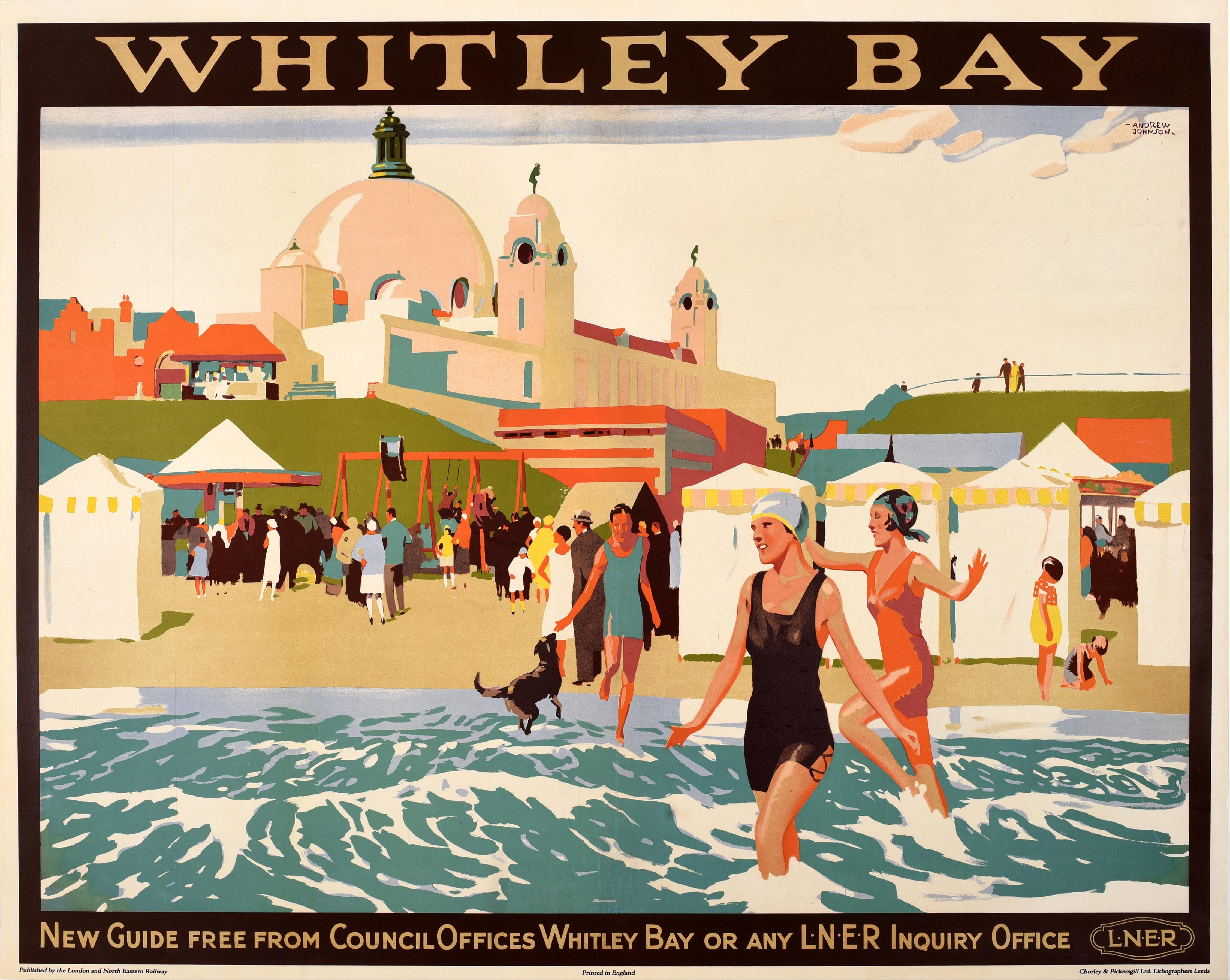 Poster originale d'epoca del treno LNER Whitley Bay LNER Andrew Johnson