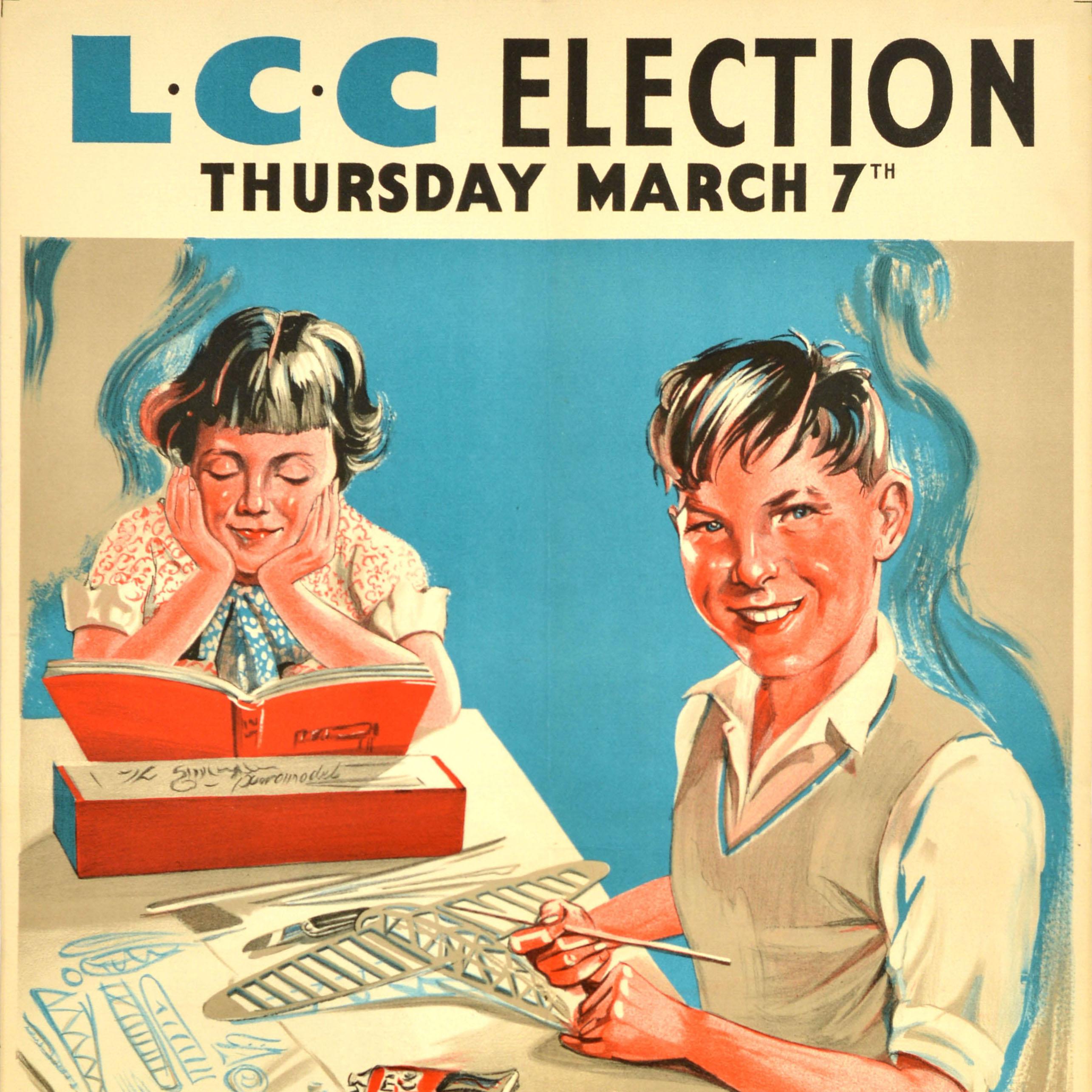 British Original Vintage London County Council Poster Election Give Best Chance In Life For Sale