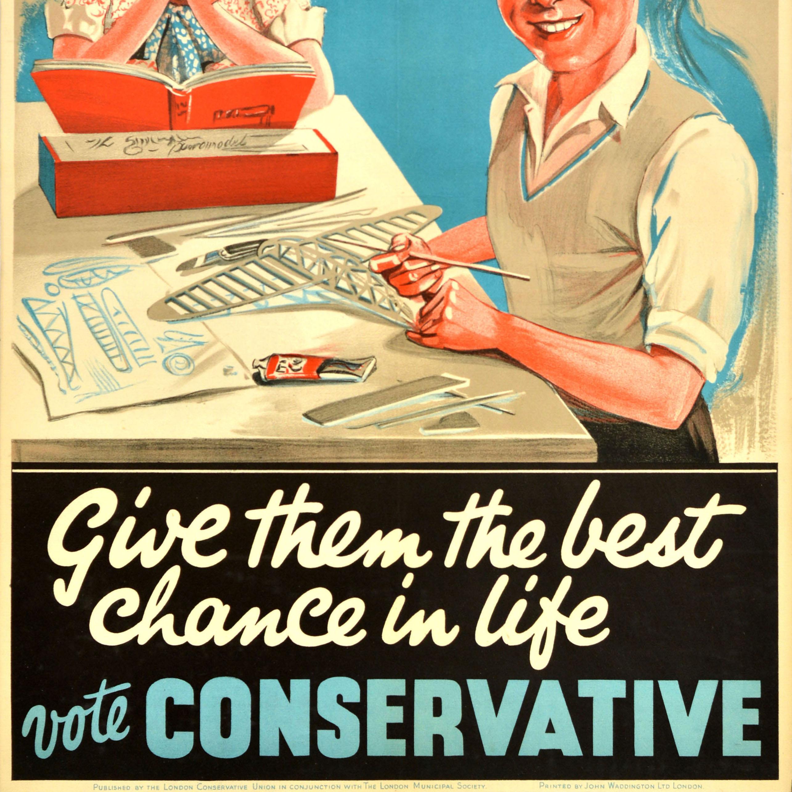 Original Vintage London County Council Poster Election Give Best Chance In Life (Mitte des 20. Jahrhunderts) im Angebot