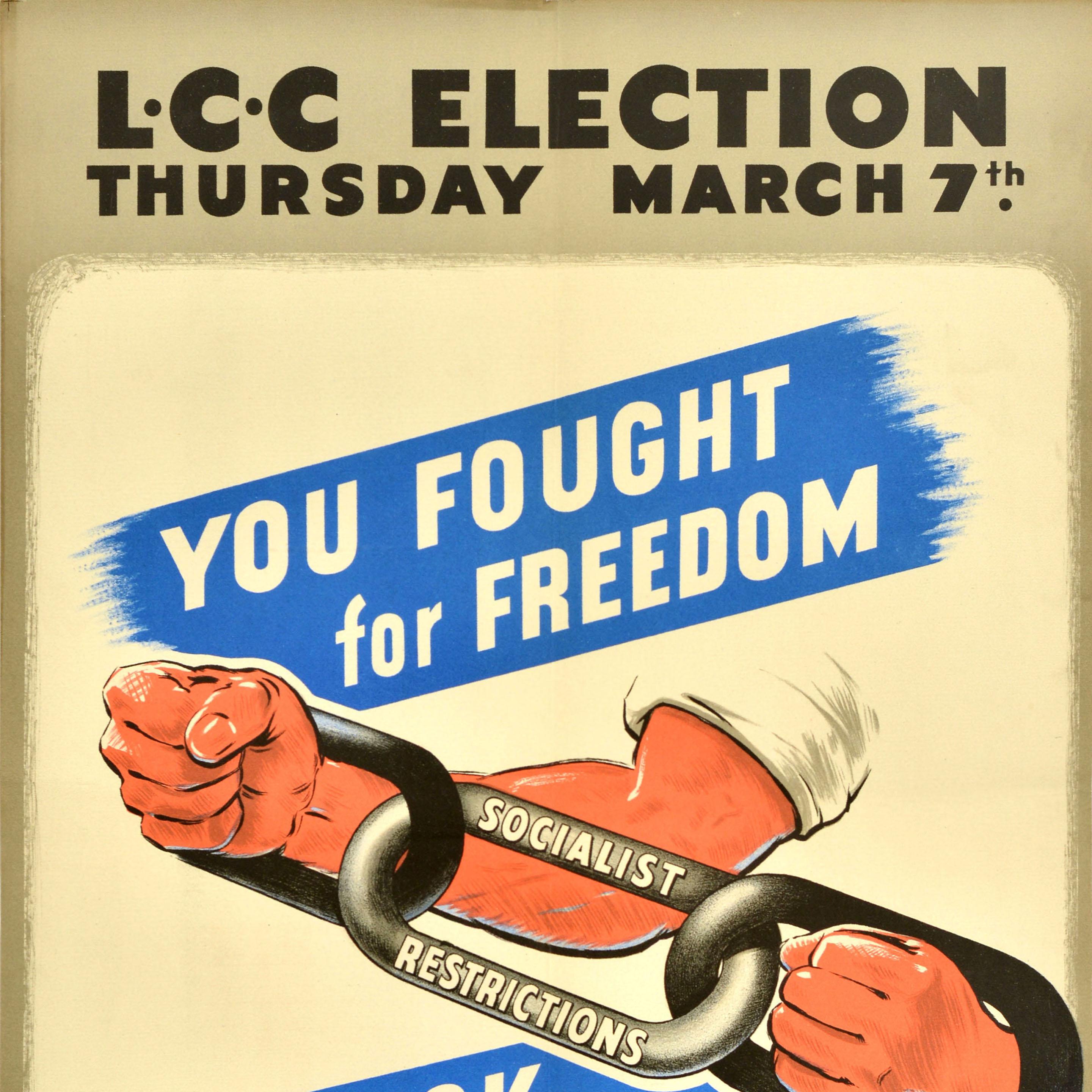 Original-Vintage-Poster, Londoner County Council, Freedom Vote, Conservative Election (Britisch) im Angebot