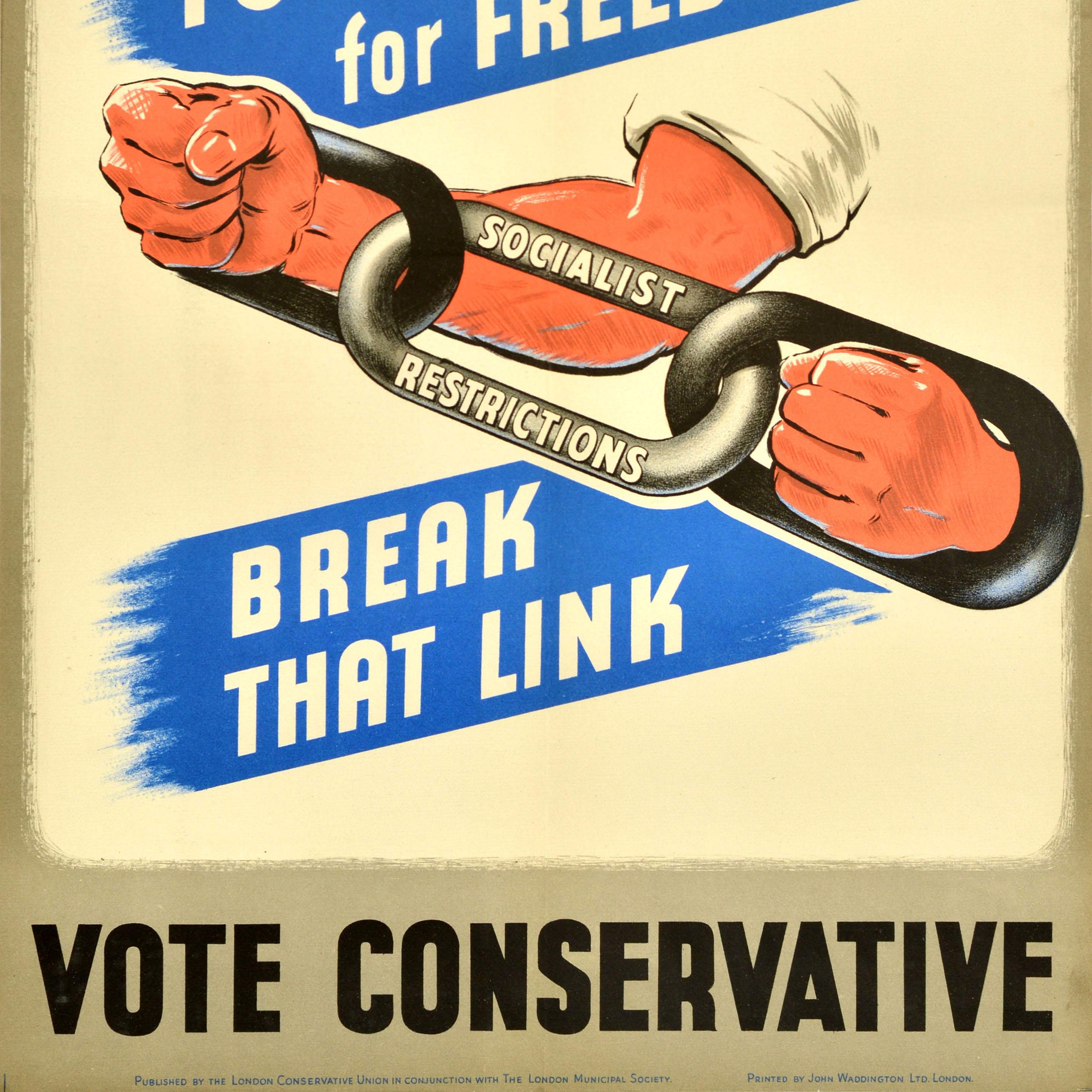 British Original Vintage London County Council Poster Freedom Vote Conservative Election For Sale