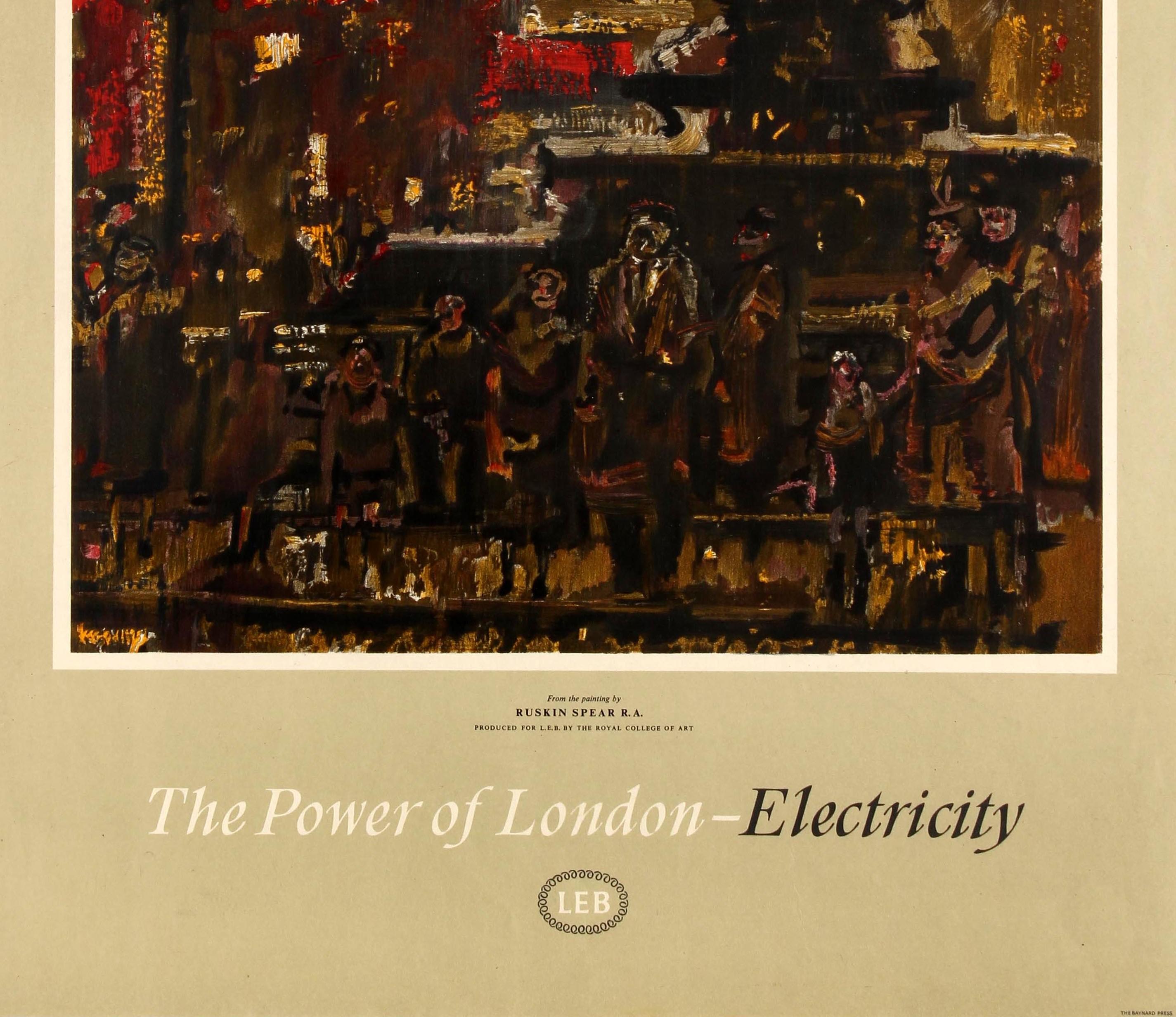 British Original Vintage London Electricity Board Poster Power Of London Piccadilly Eros For Sale