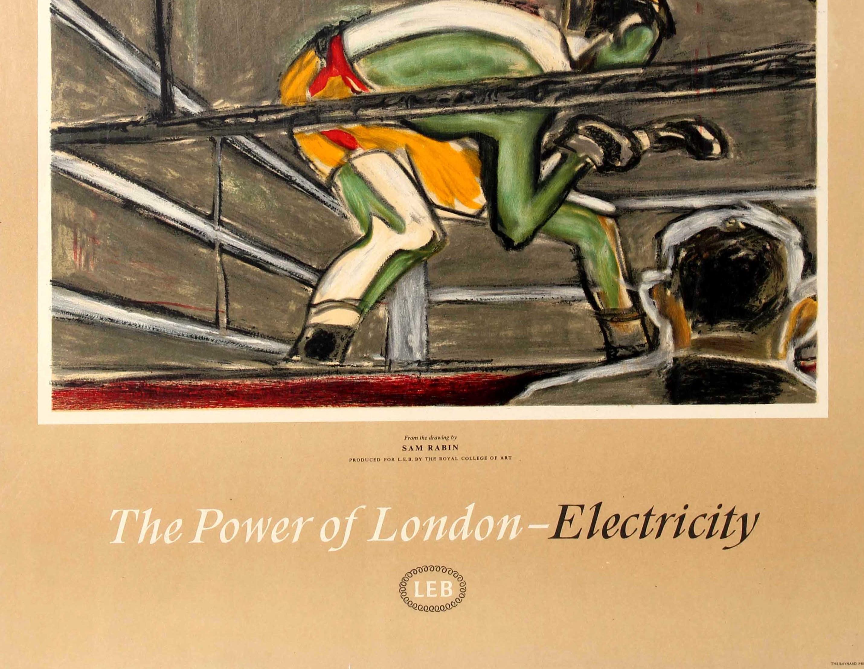 Milieu du XXe siècle Affiche rétro originale du London Electricity Board, The Power Of London Boxing LEB en vente