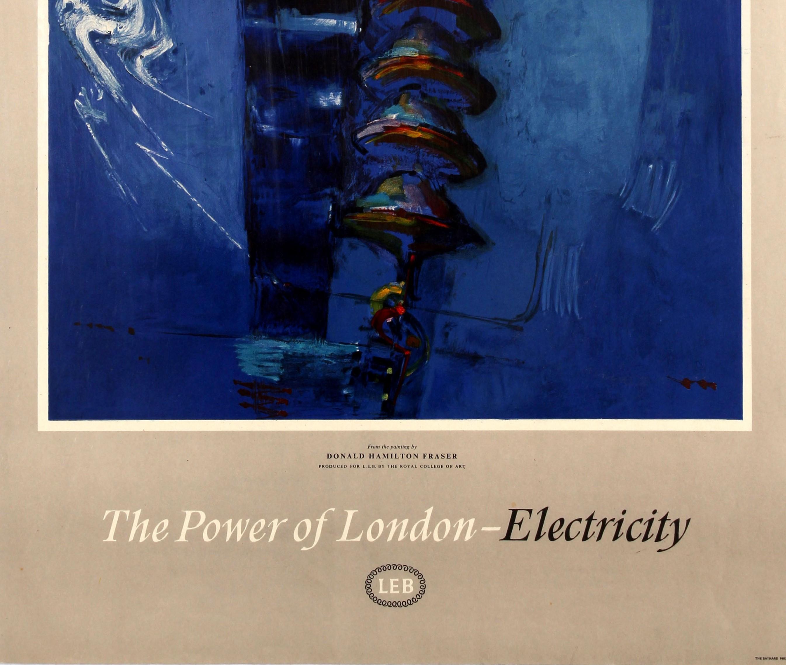Mid-20th Century Original Vintage London Electricity Board Poster The Power Of London - Insulator For Sale