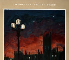 Original Vintage London Electricity Board Poster The Power Of London Parliament