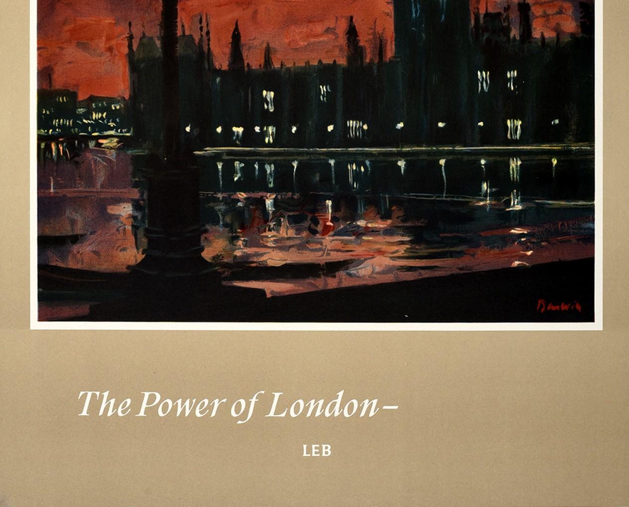 Mid-20th Century Original Vintage London Electricity Board Poster The Power Of London Parliament