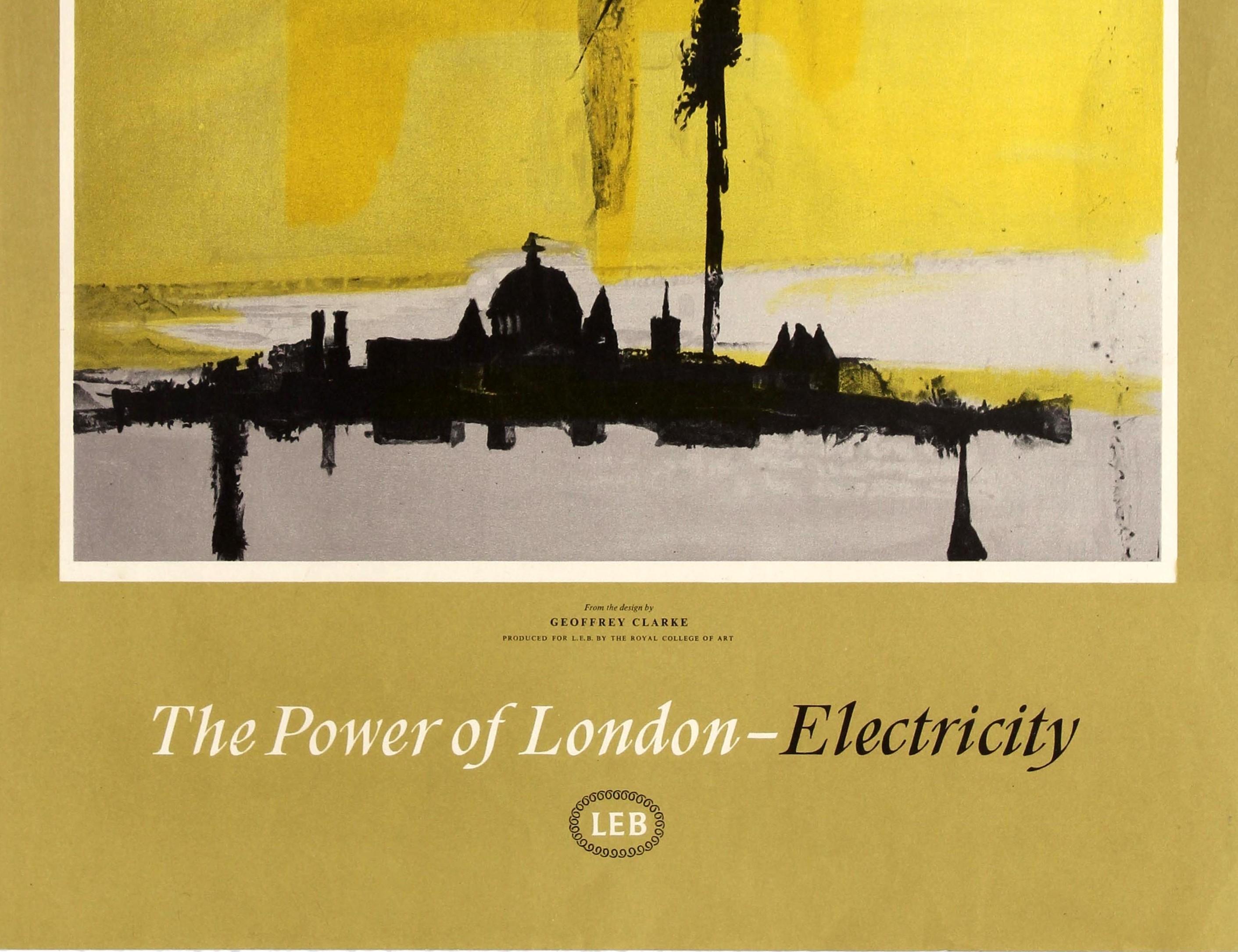 Mid-20th Century Original Vintage London Electricity Board Poster The Power Of London Skyline LEB For Sale