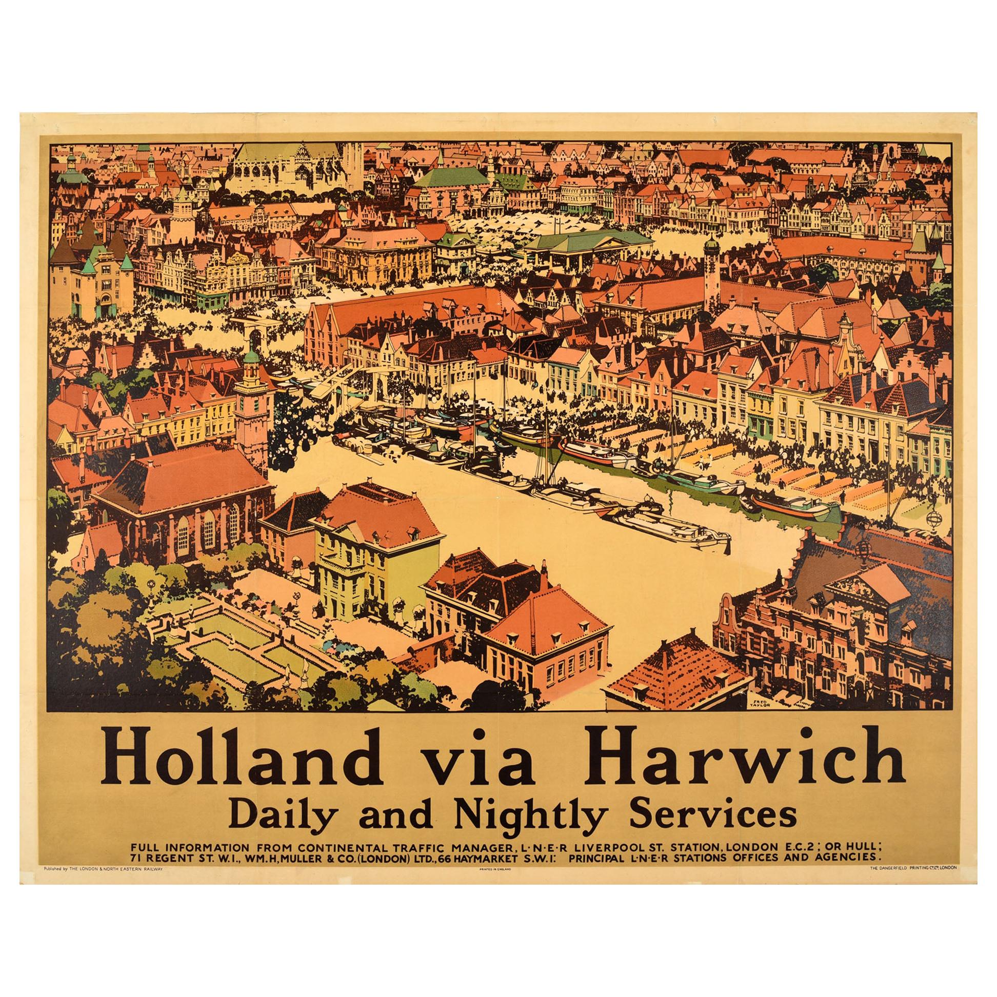 Original Vintage London & North Eastern Railway Poster Holland Via Harwich LNER