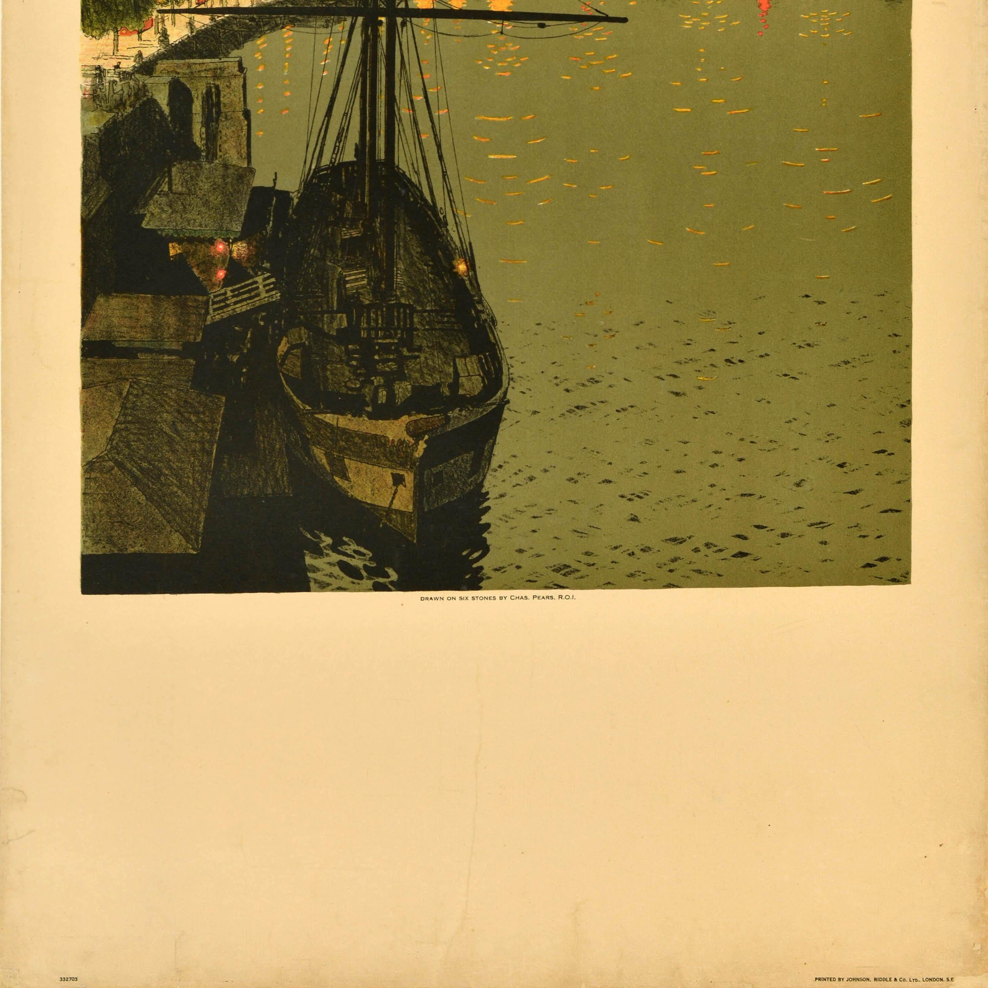 Poster originale d'epoca sui trasporti londinesi Chas Pears Boat Kings Reach Thames In condizioni discrete in vendita a London, GB