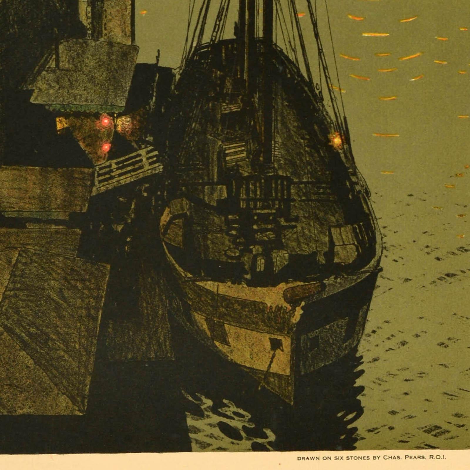 Metà XX secolo Poster originale d'epoca sui trasporti londinesi Chas Pears Boat Kings Reach Thames in vendita
