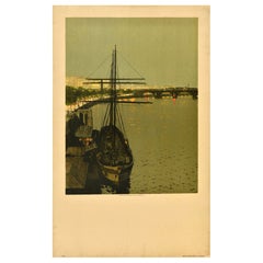 Original Vintage London Transport Poster Chas Pears Boat Kings Reach Thames