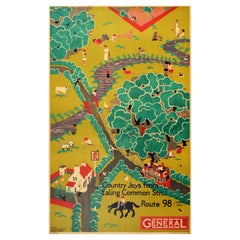 Original Vintage London Transport Poster Country Joys Ealing Common General Bus