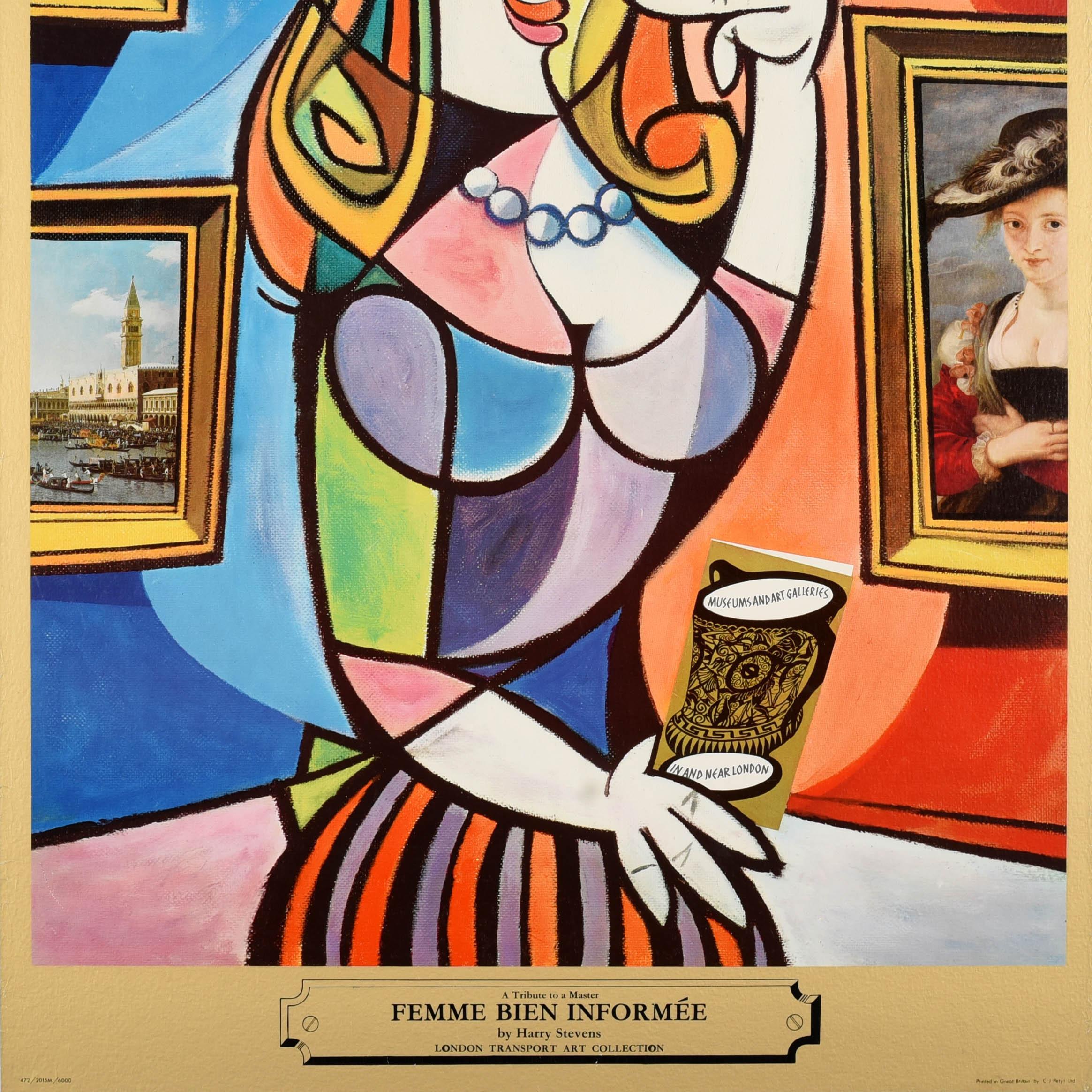 Late 20th Century Original Vintage London Transport Poster Femme Bien Informee Picasso Stevens For Sale