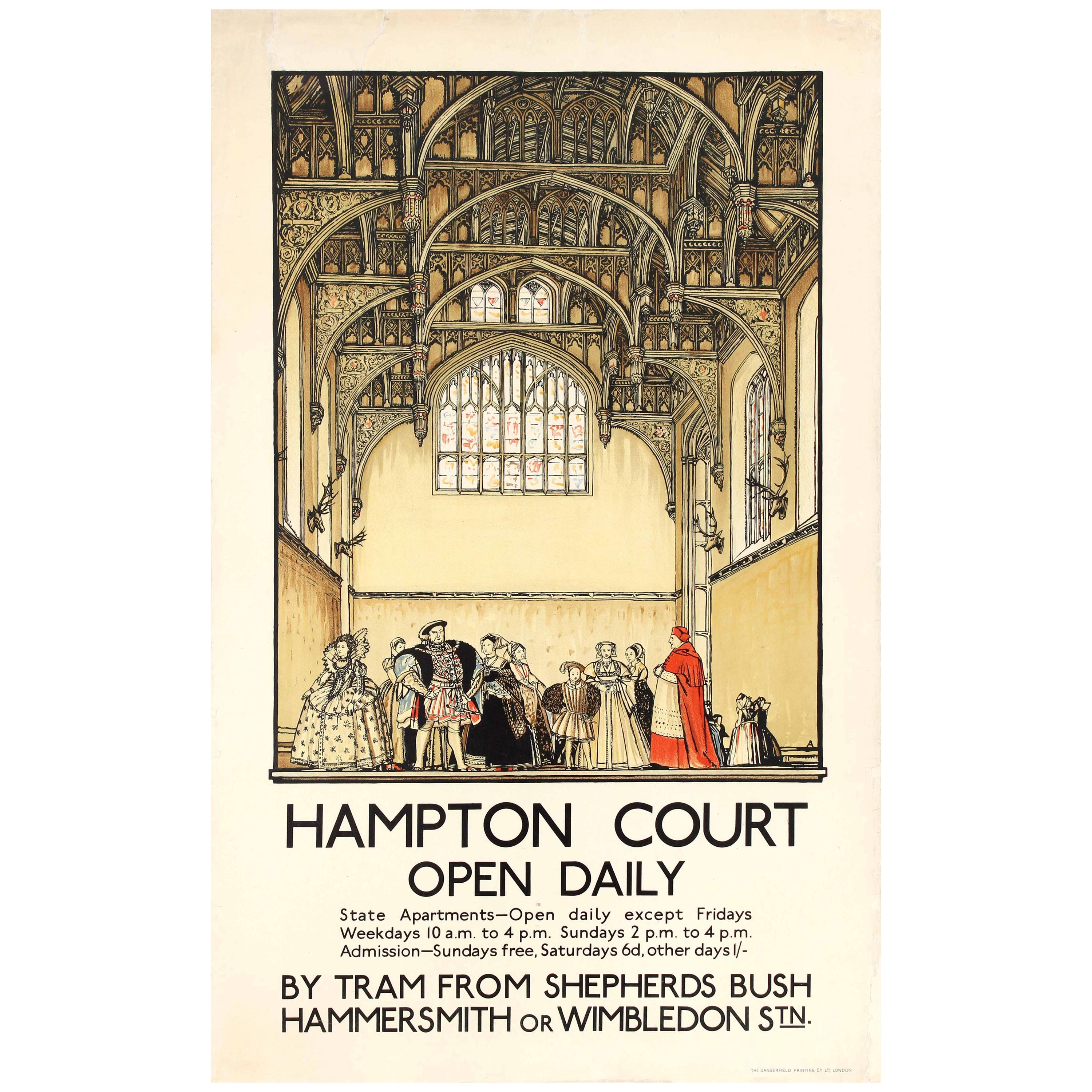 Affiche rétro originale des transports à Londres, Palais de la Cour de Hampton, Roi Henry VIII